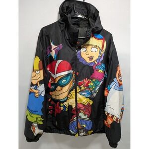 Mens Members Only Nickelodeon Rocket Power Black Hooded Windbreaker Jacket XL